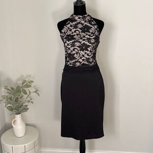 Women’s Dress-Size Large Black Lace Top/Black Knit Bottom‎